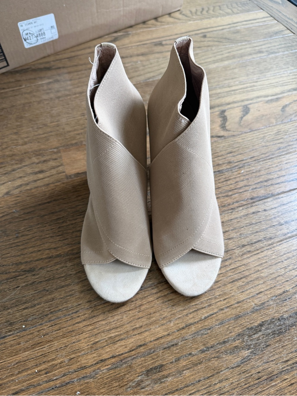 Nina Originals Tan Peep-Toe Wrap Ankle Boots